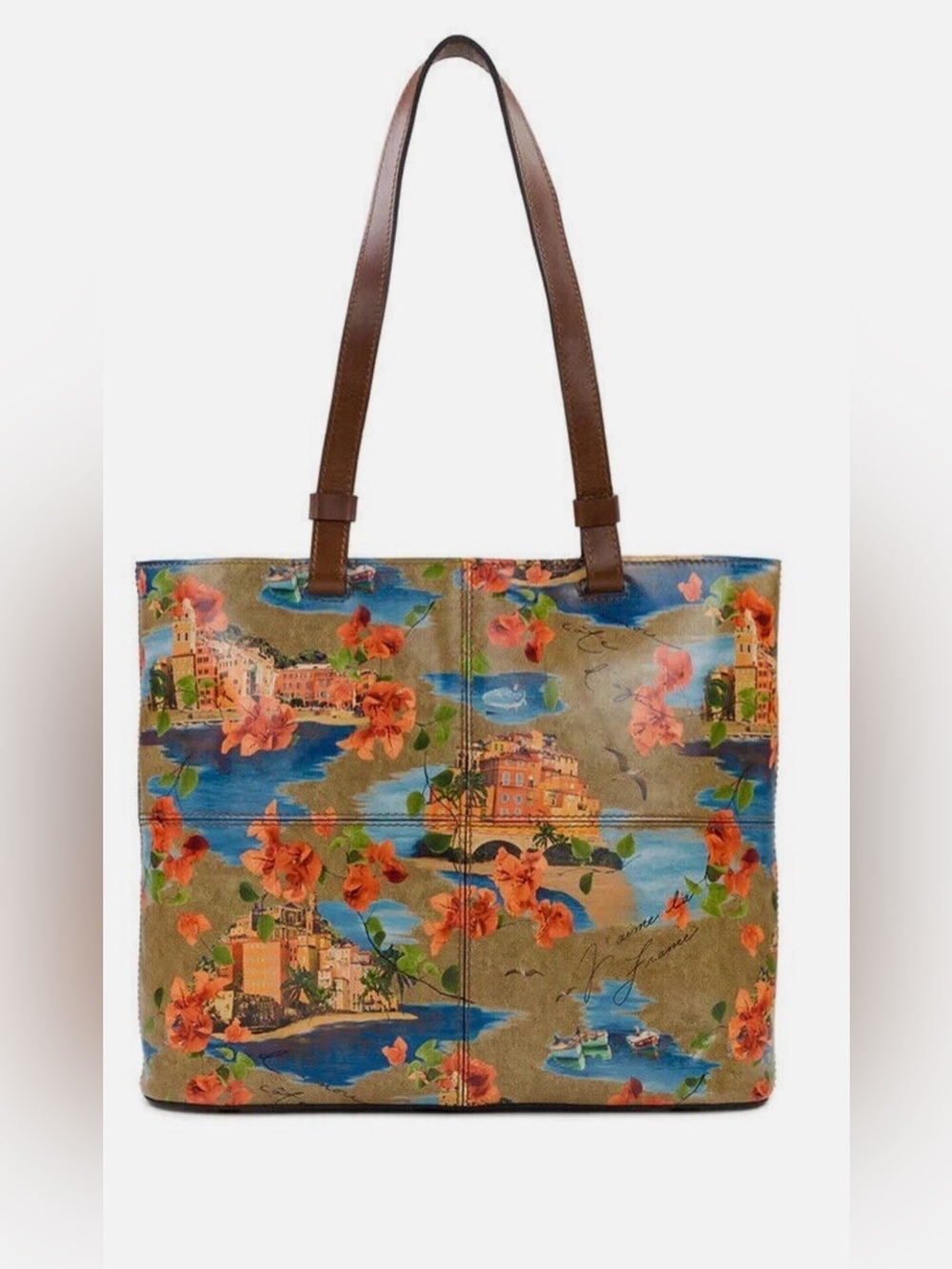 PATRICIA NASH French Riviera Print BRADEN Leather Large Tote NWOT- GORGEOUS!